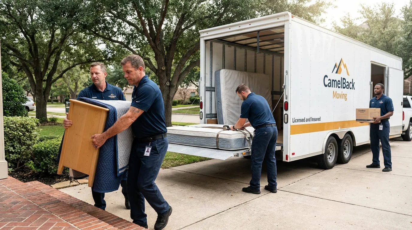 Crew loading residential truck for cross-state move from Holiday, FL