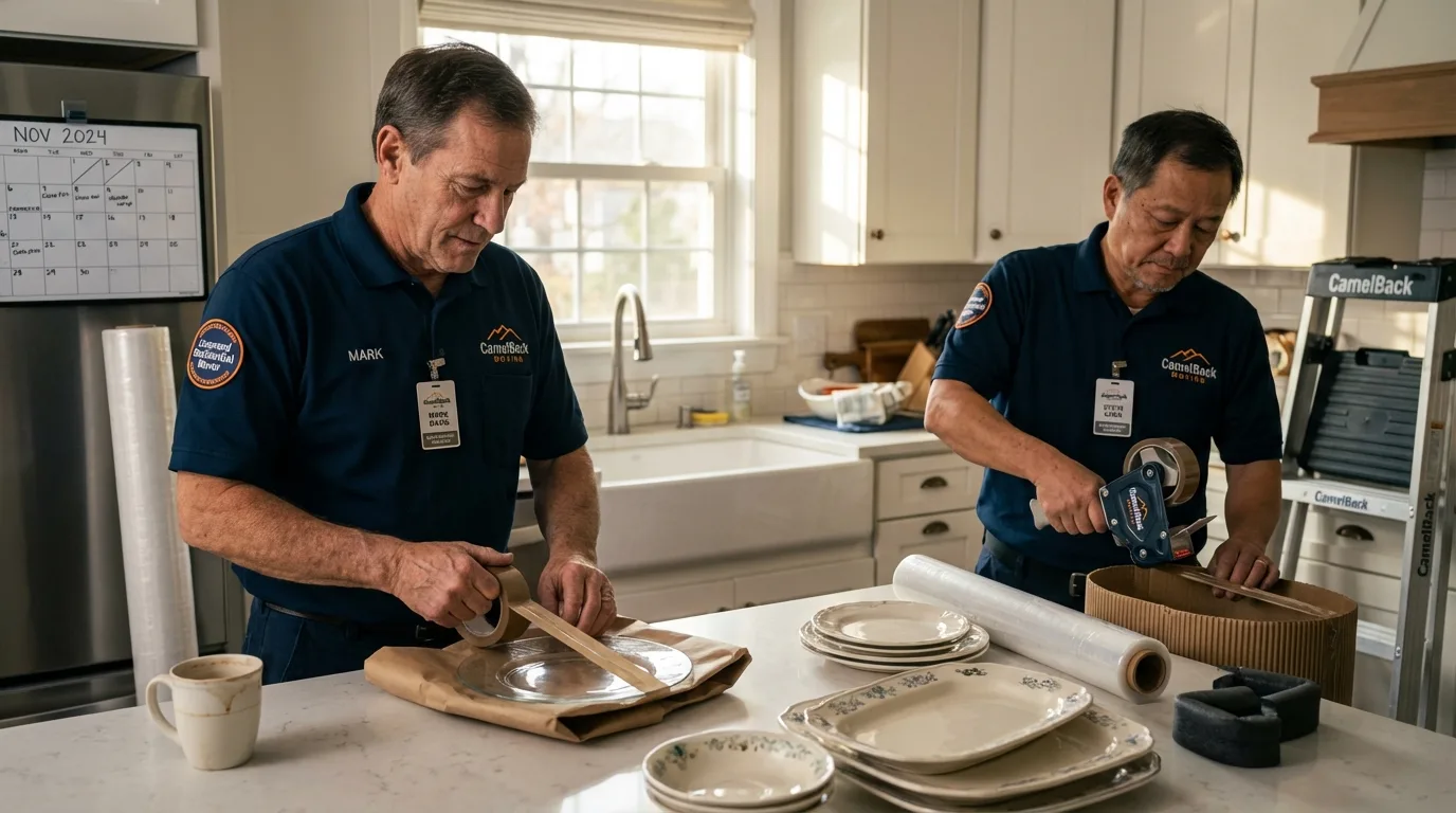 Professional crew packing kitchen dishware in Holiday, FL